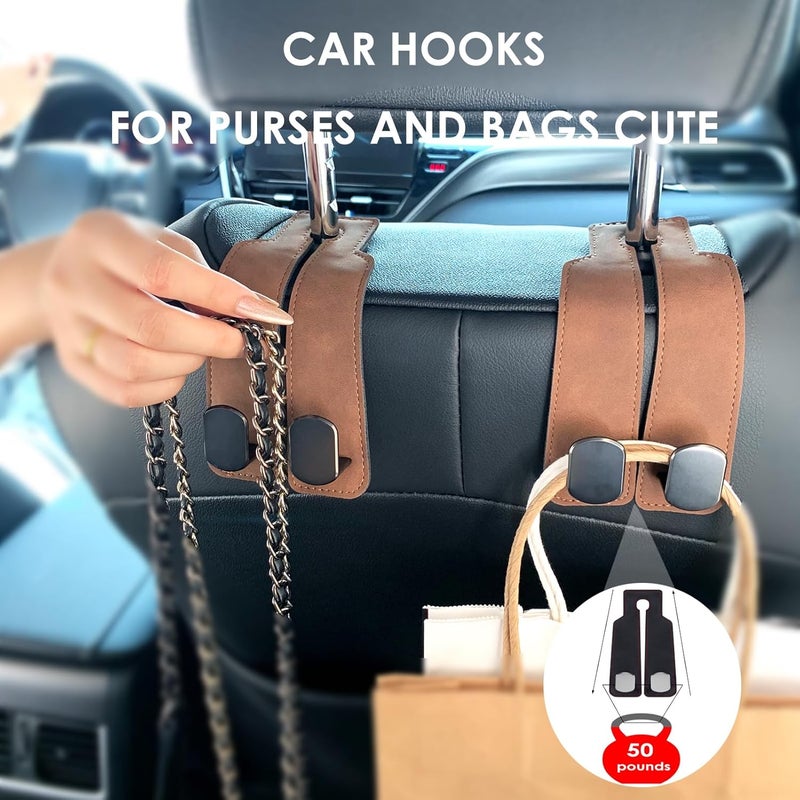 DYREOOE Purse Hook for Car, Thickened Leather Sturdy Metal Car Hooks for Purses and Bags Cute (Brown- 4 Pack) - Image 3